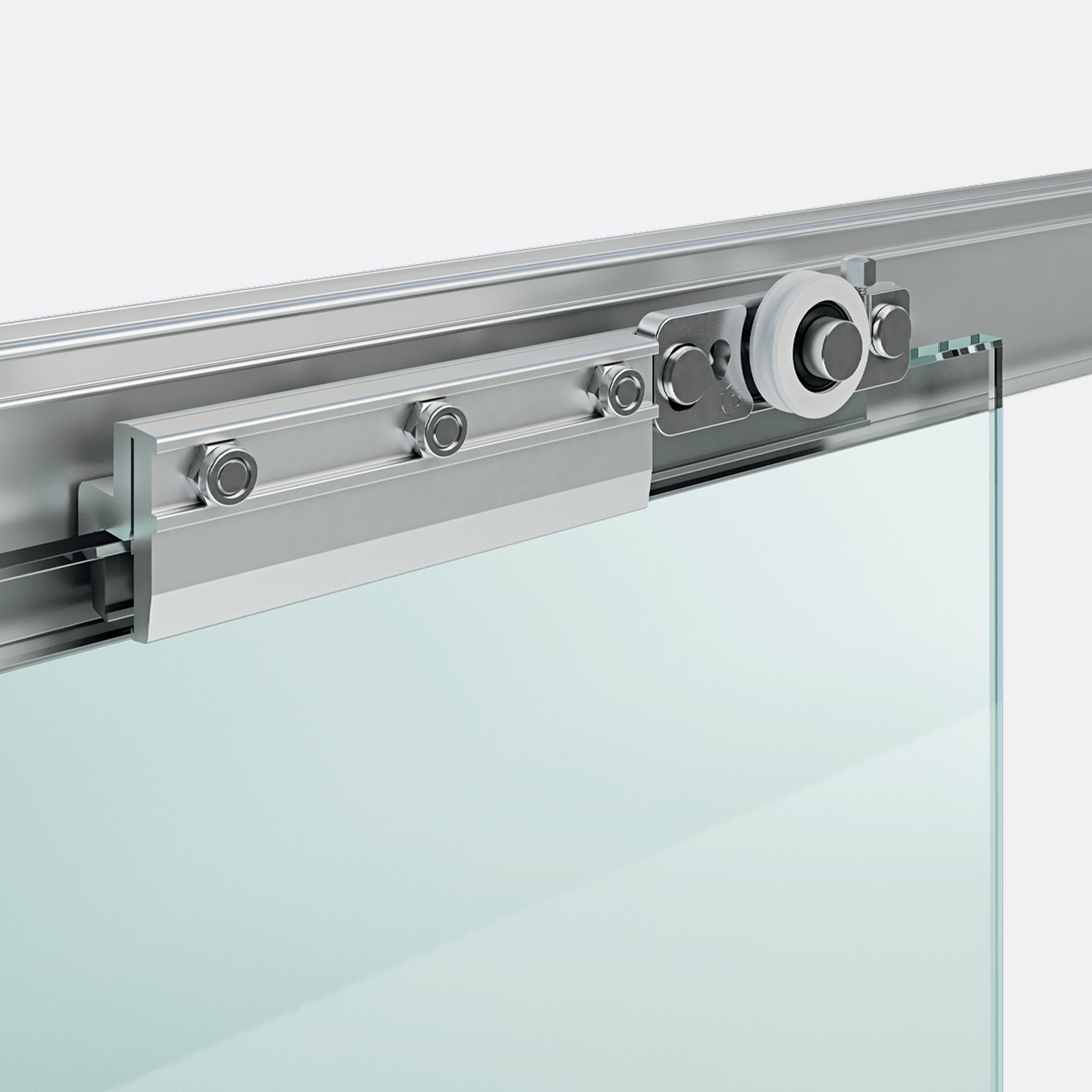 Glass sliding door mechanism with a clear glass panel