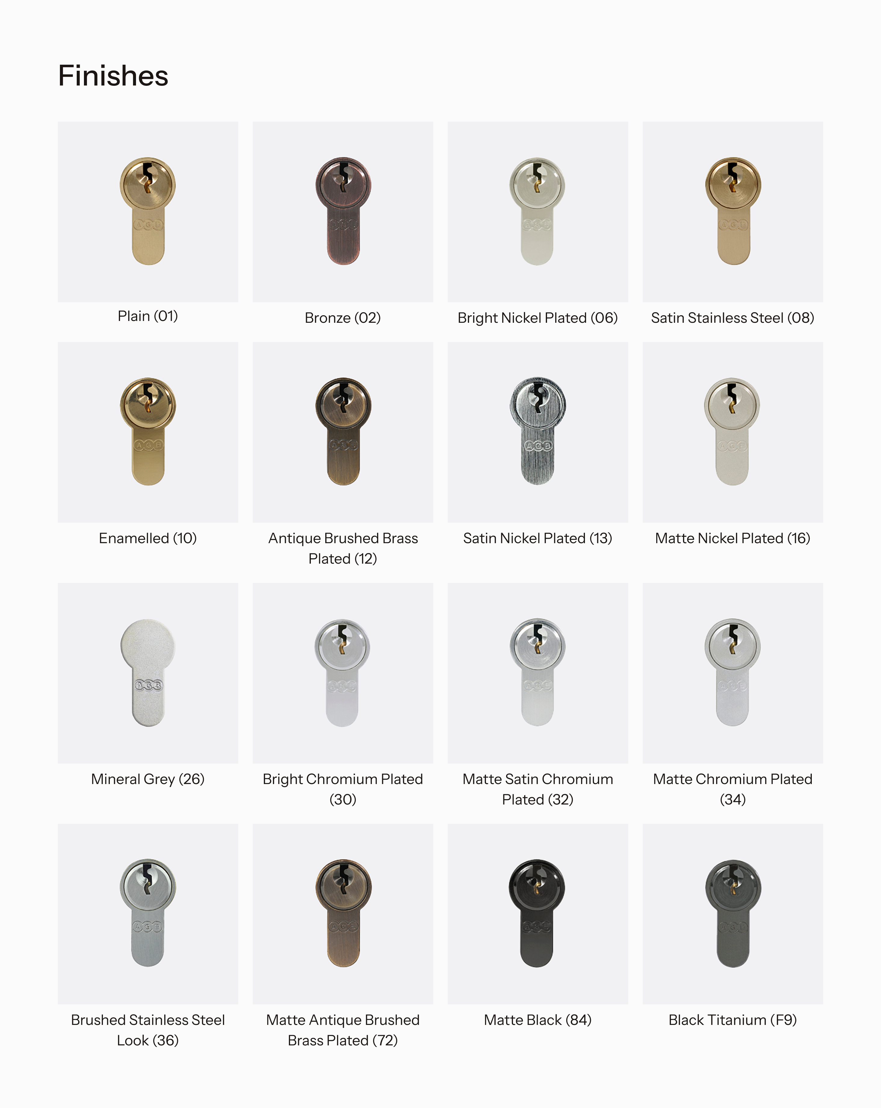 Genio cylinder finishes