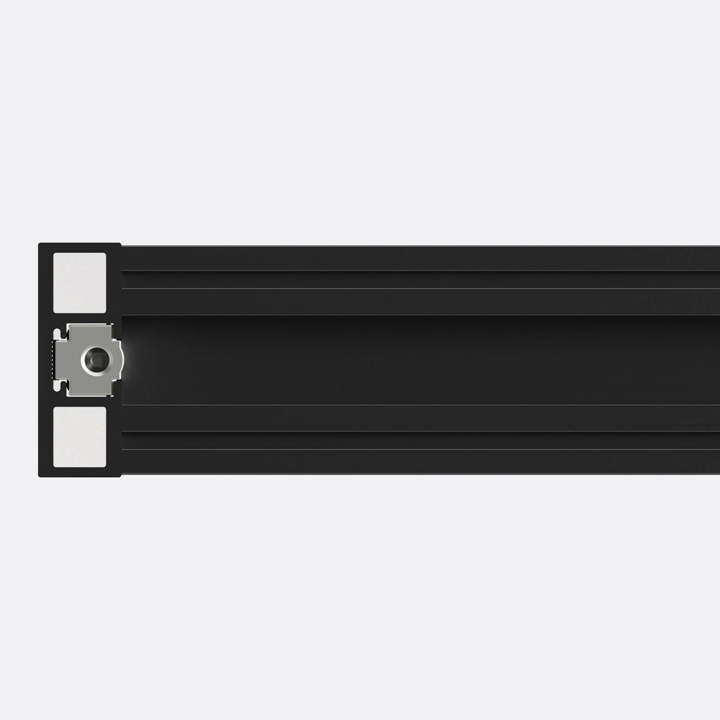 Close-up of Diva Fluid Frame's vertically slim upright profile for supporting glass panel with reduced visible framing