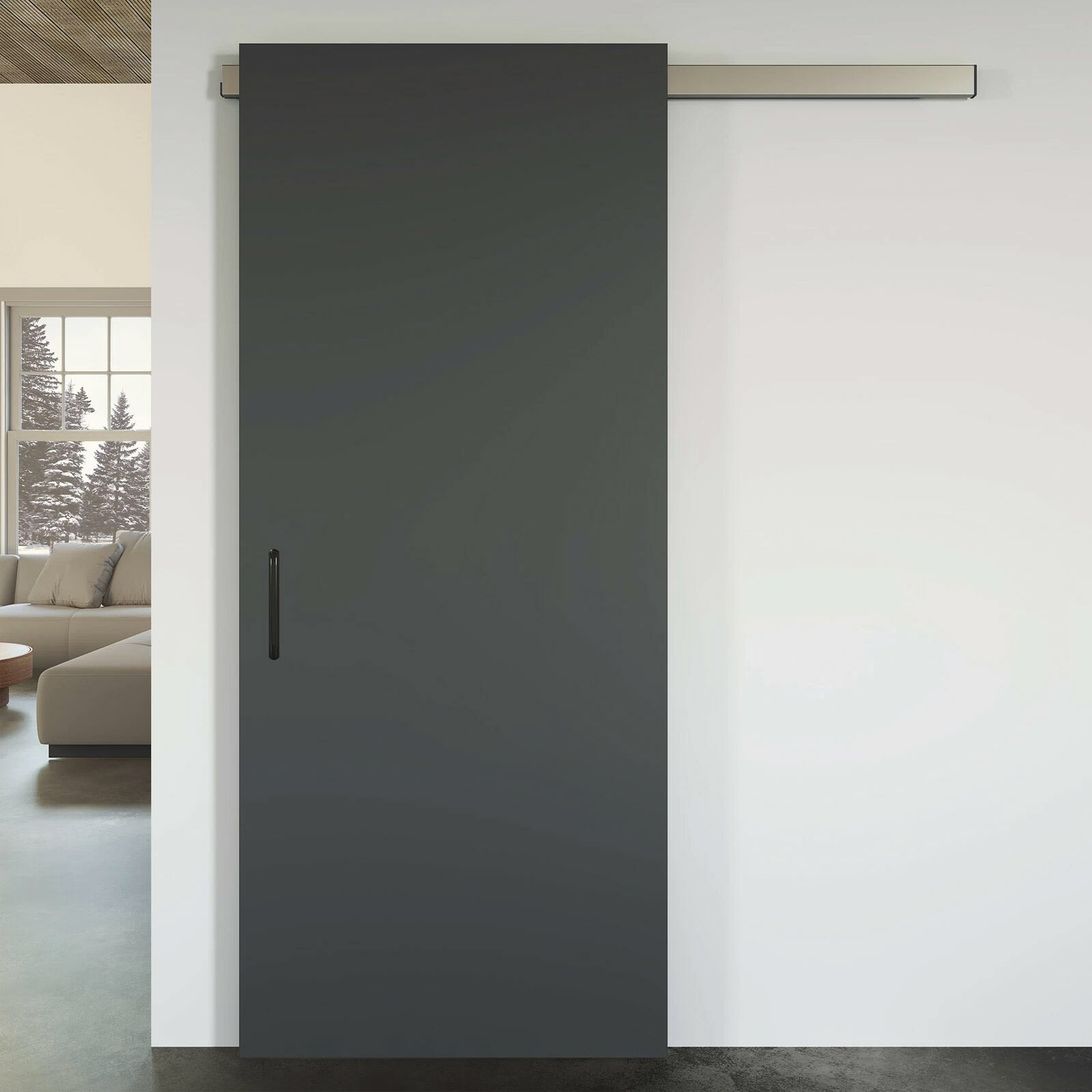 Modern sliding door in a minimalistic interior setting