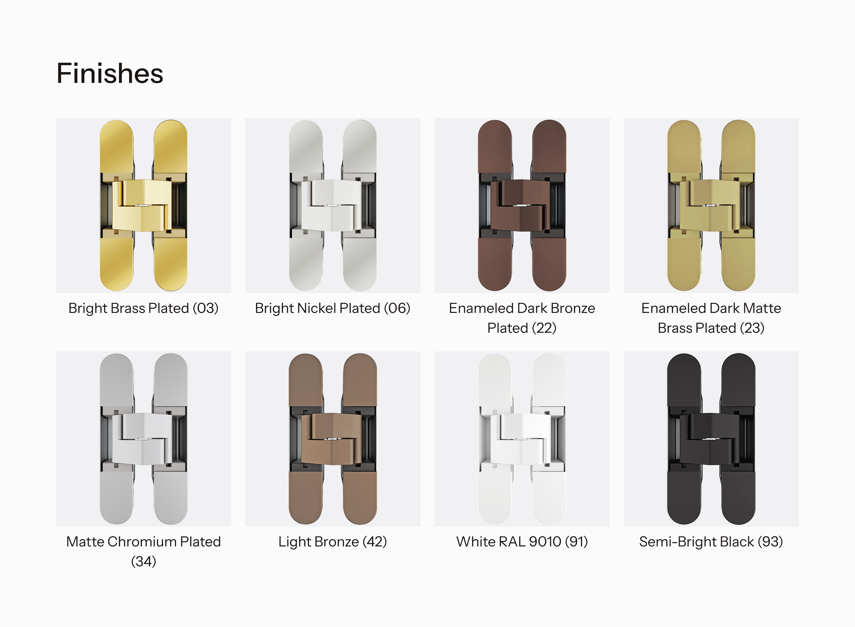 Overview of hinge finishes