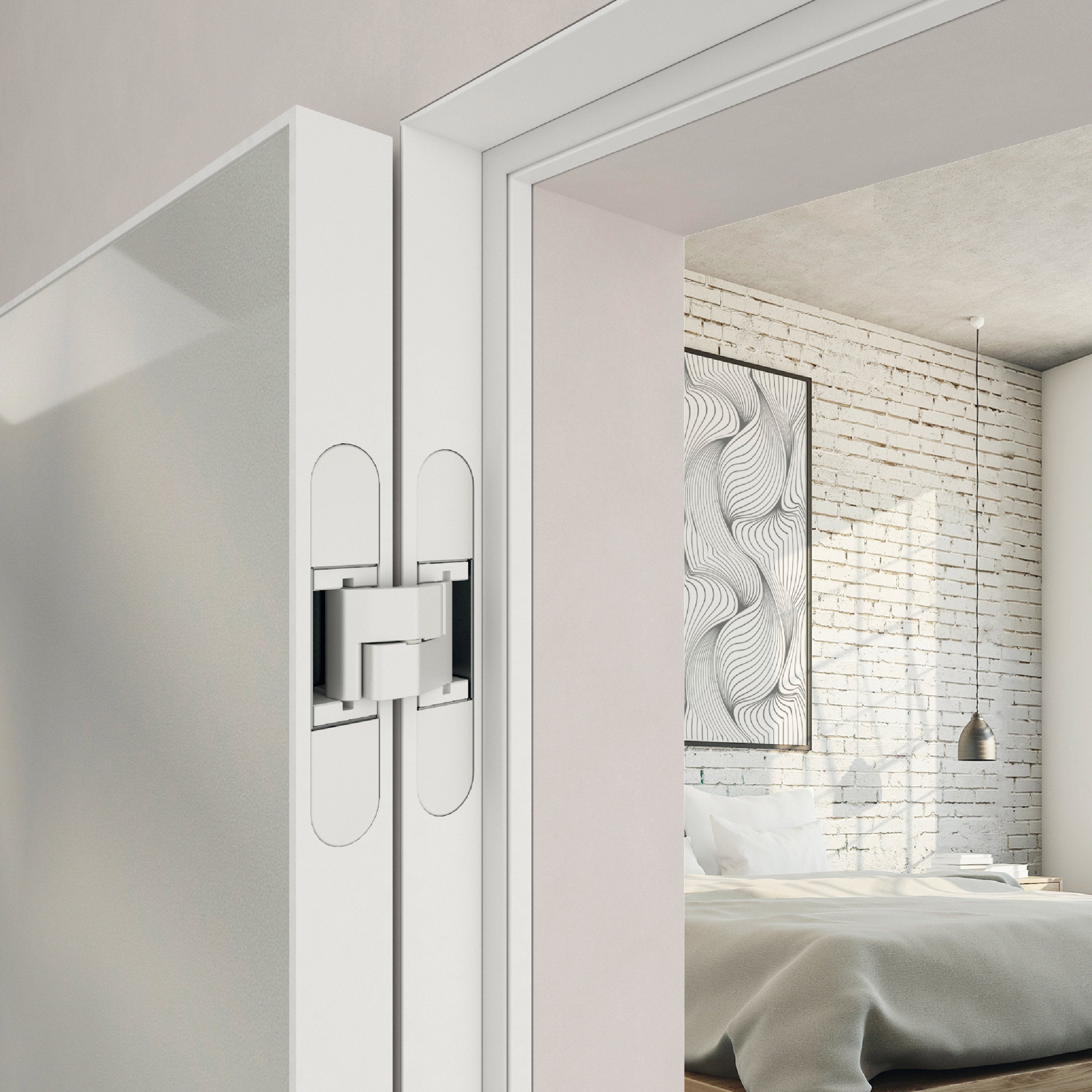 Close-up view of Eclipse 3.2 HD installed on a white door