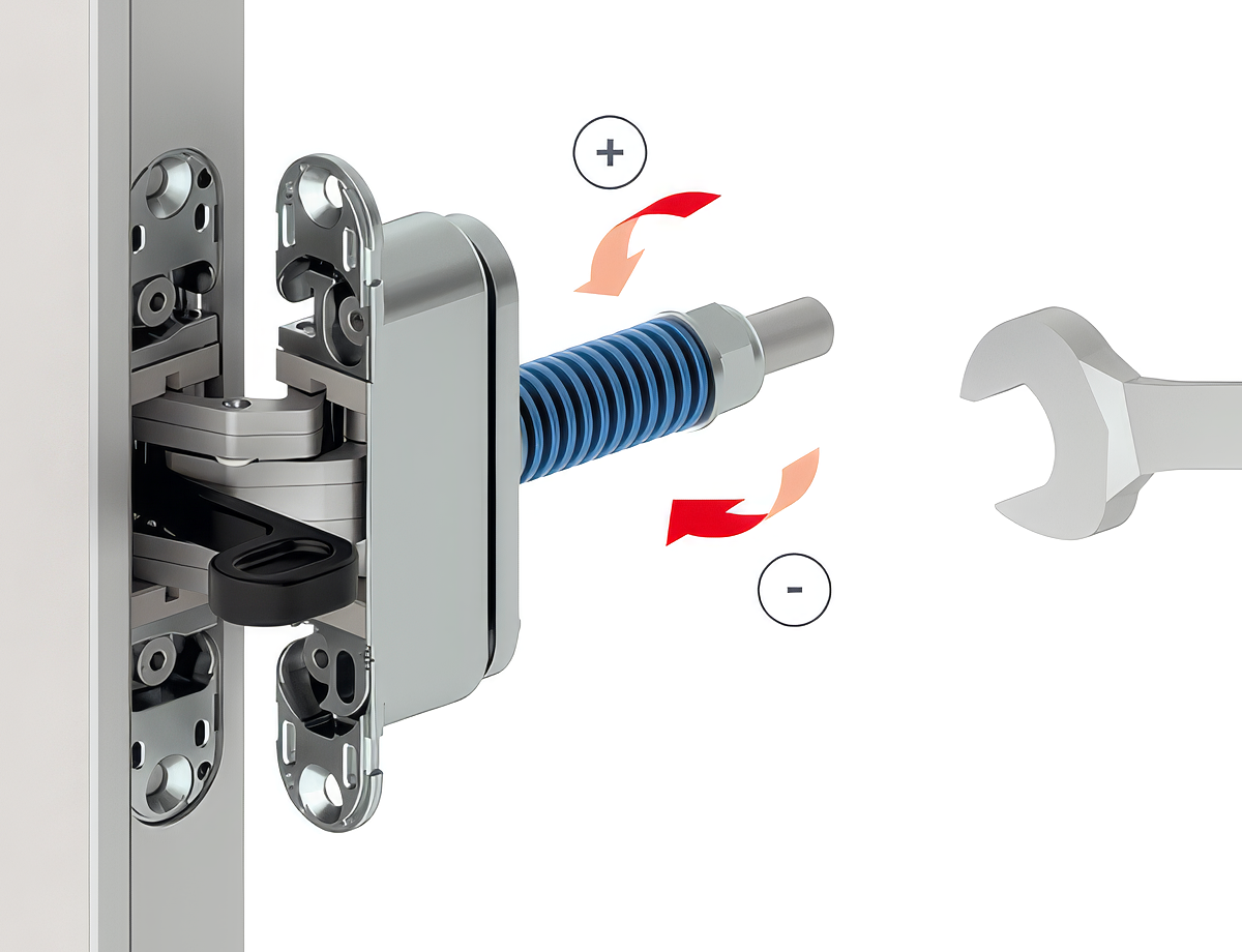 Diagram demonstrating the adjustment of Eclipse 3.2 HD Self's closing system