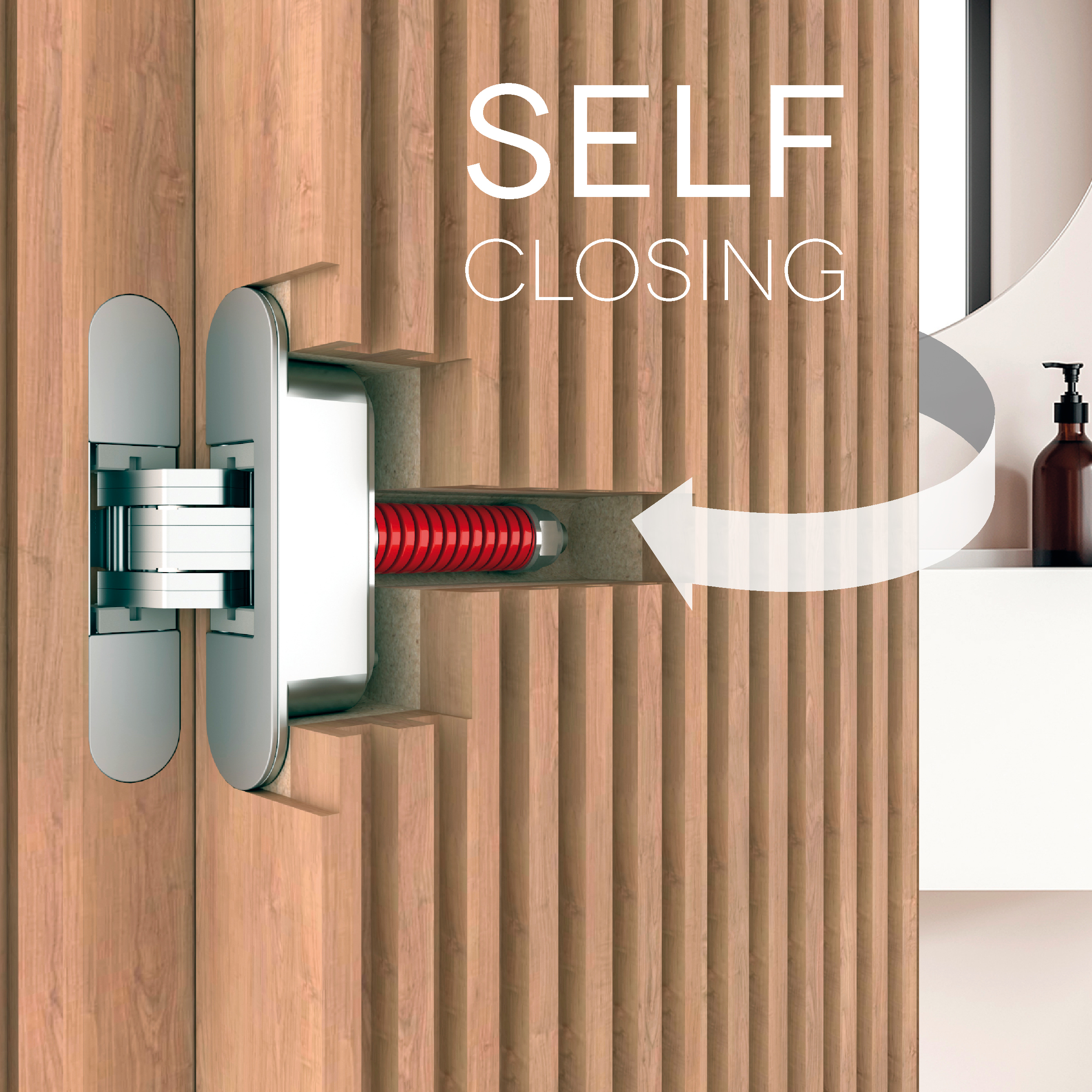 Cross section of wood door with Eclipse 3.4 HD Self with closing system installed