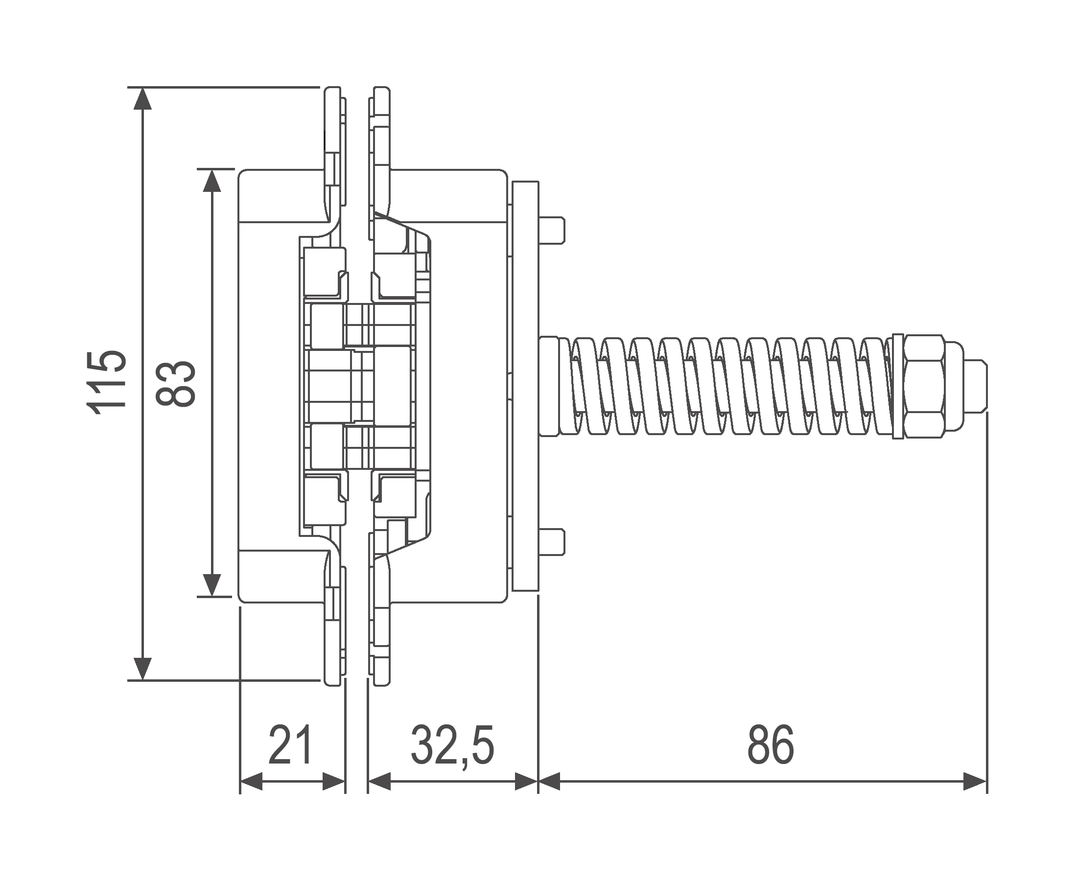 Technical drawing of Eclipse 3.4 HD Self's closing system