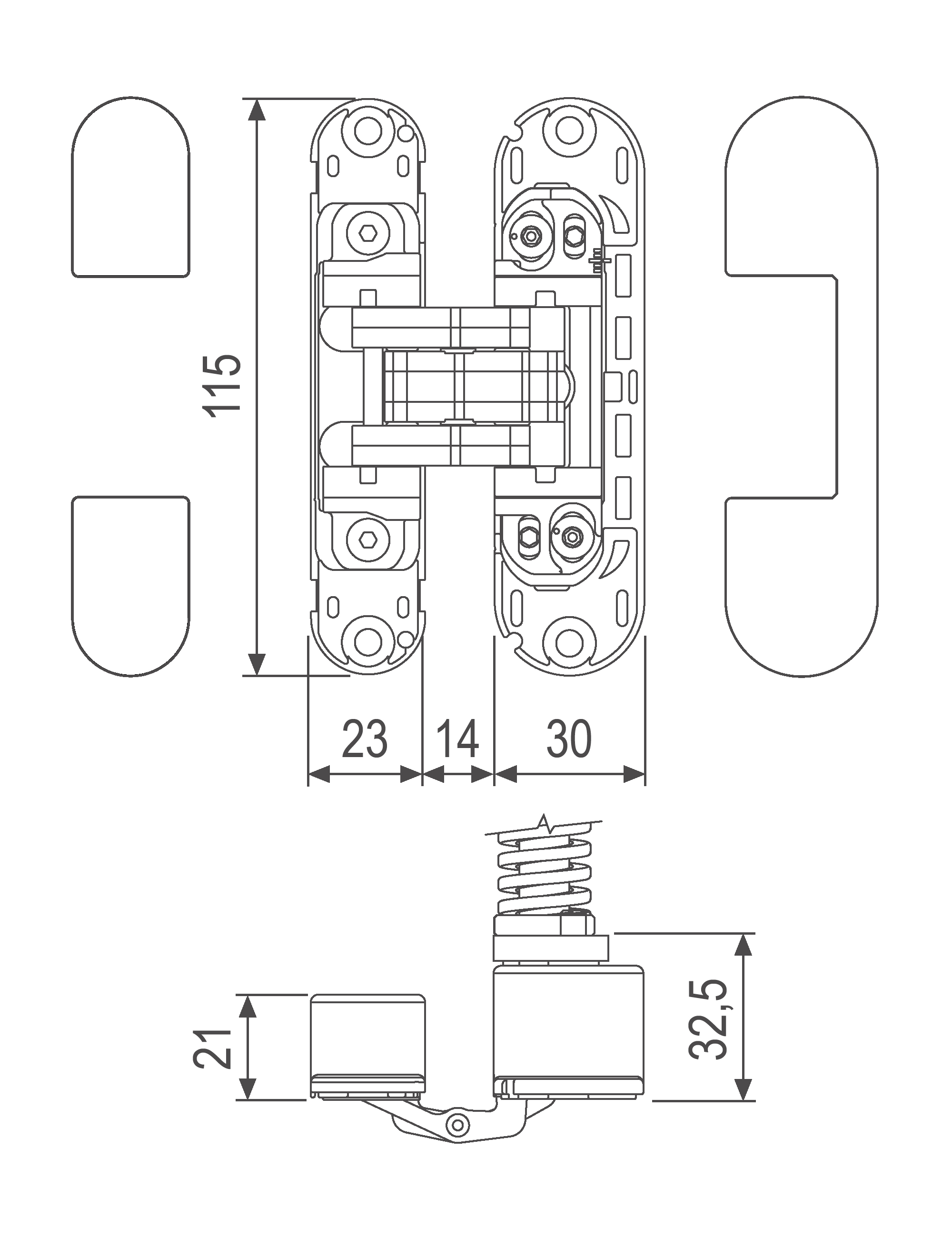Technical drawing of Eclipse 3.4 HD Self's hinge