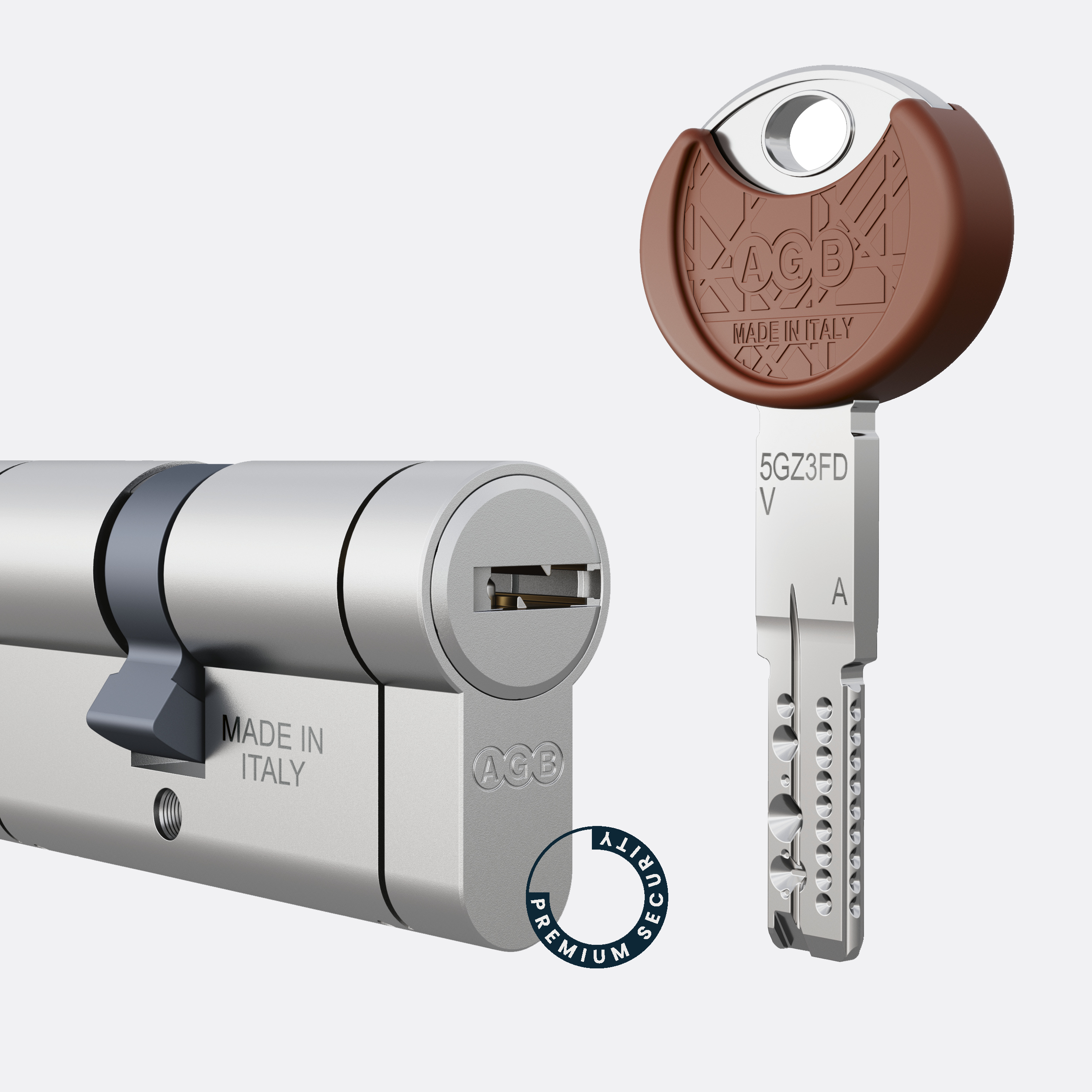 Genio cylinder and key against a white background
