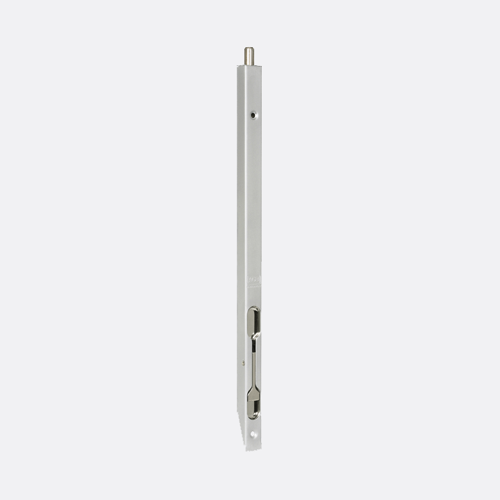 Silver door bolt against a white background