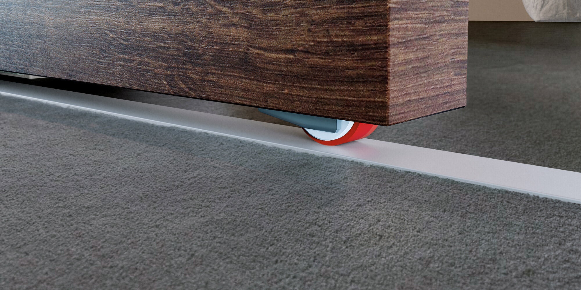 Close-up of floor tracks on a carpeted floors