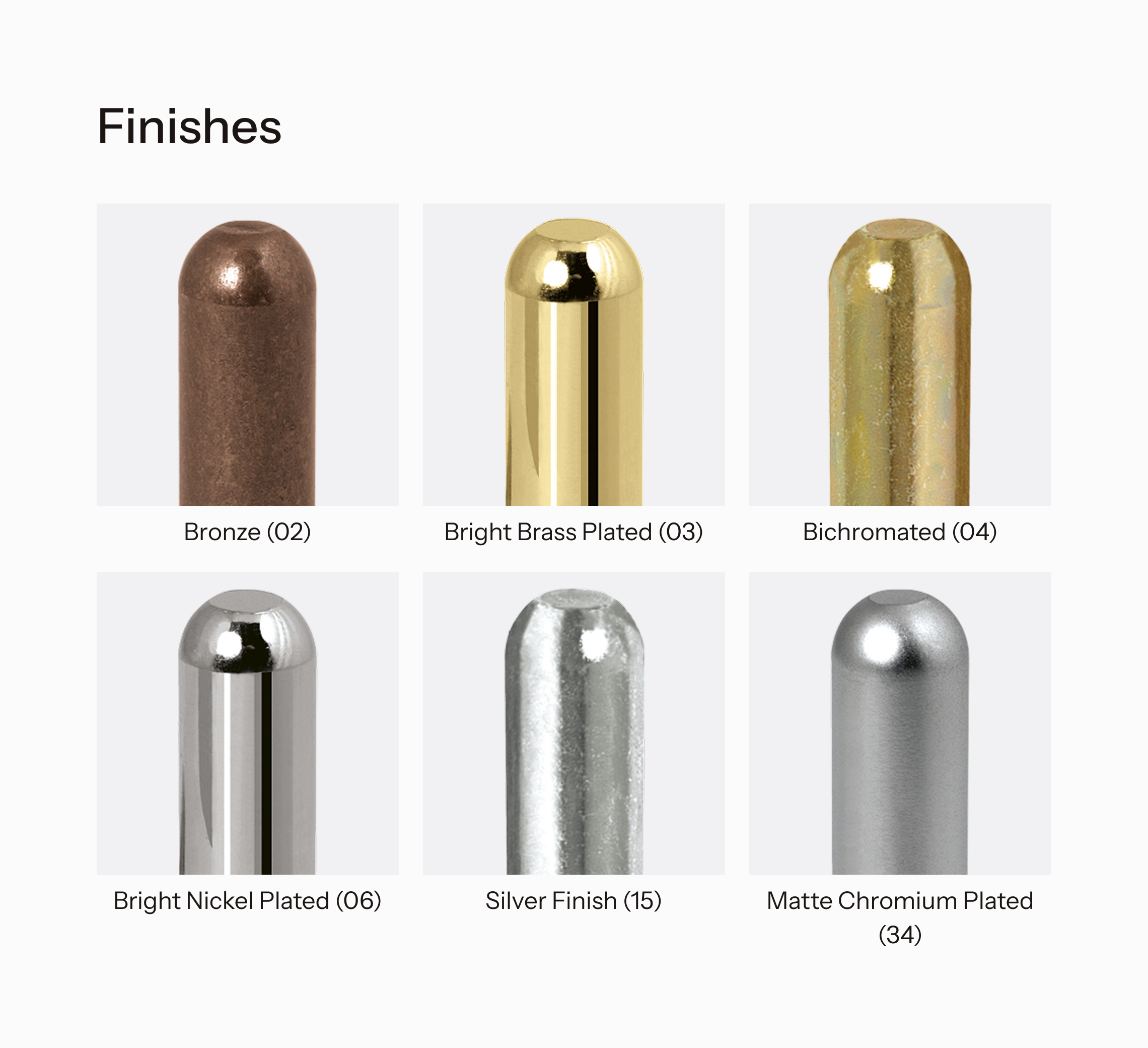 Overview of finishes available for Mod. 118