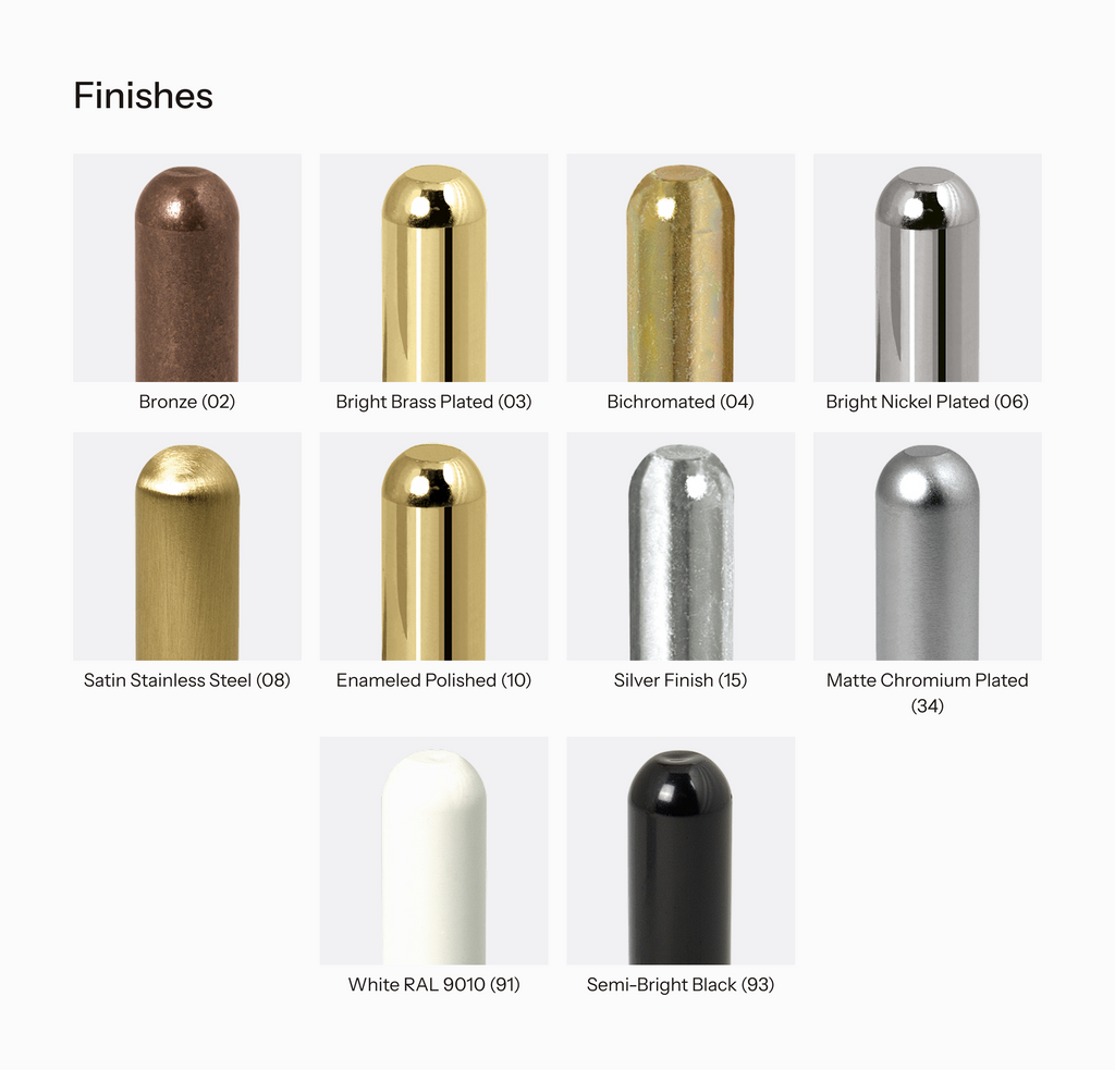 Various metal finishes available for Mod. 119