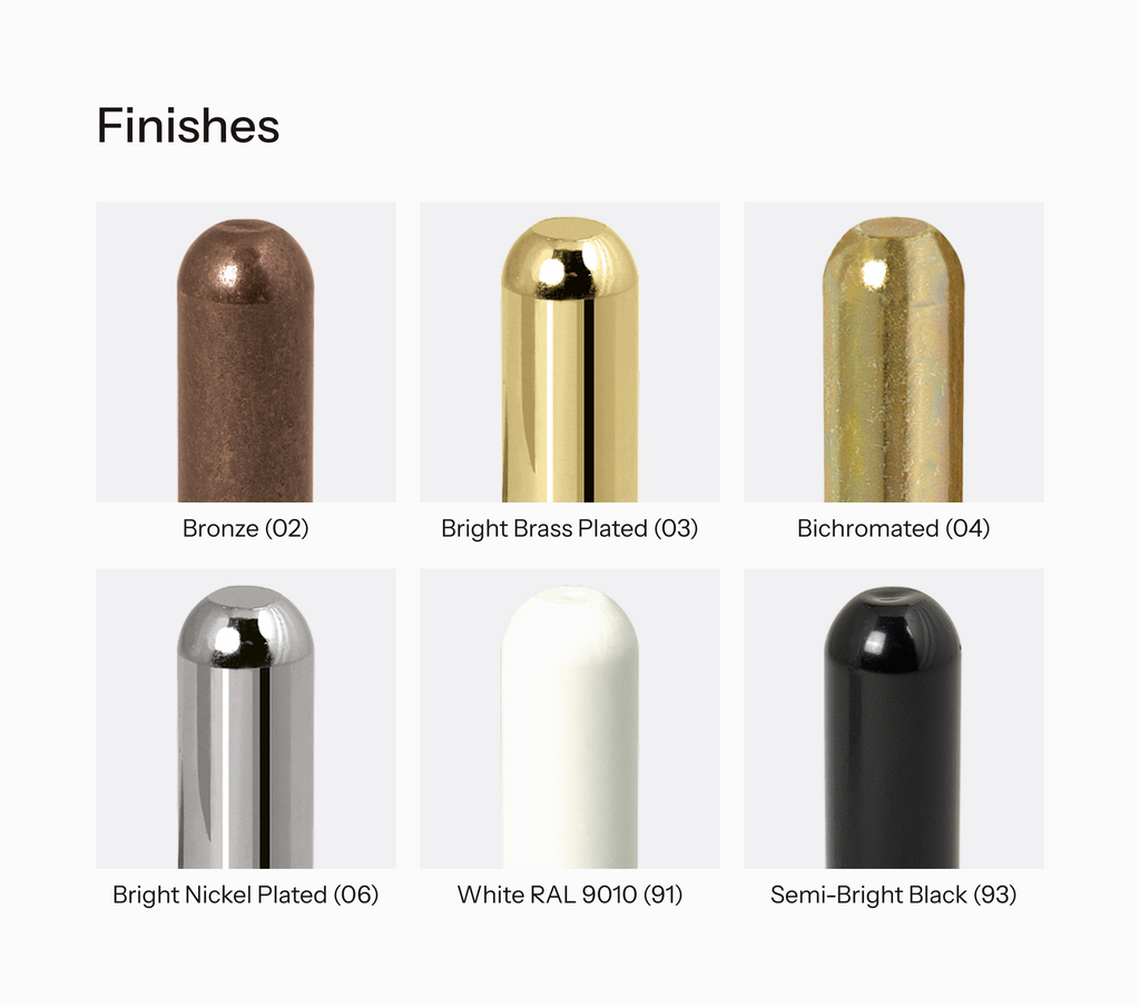Overview of finishes available for Mod. 198