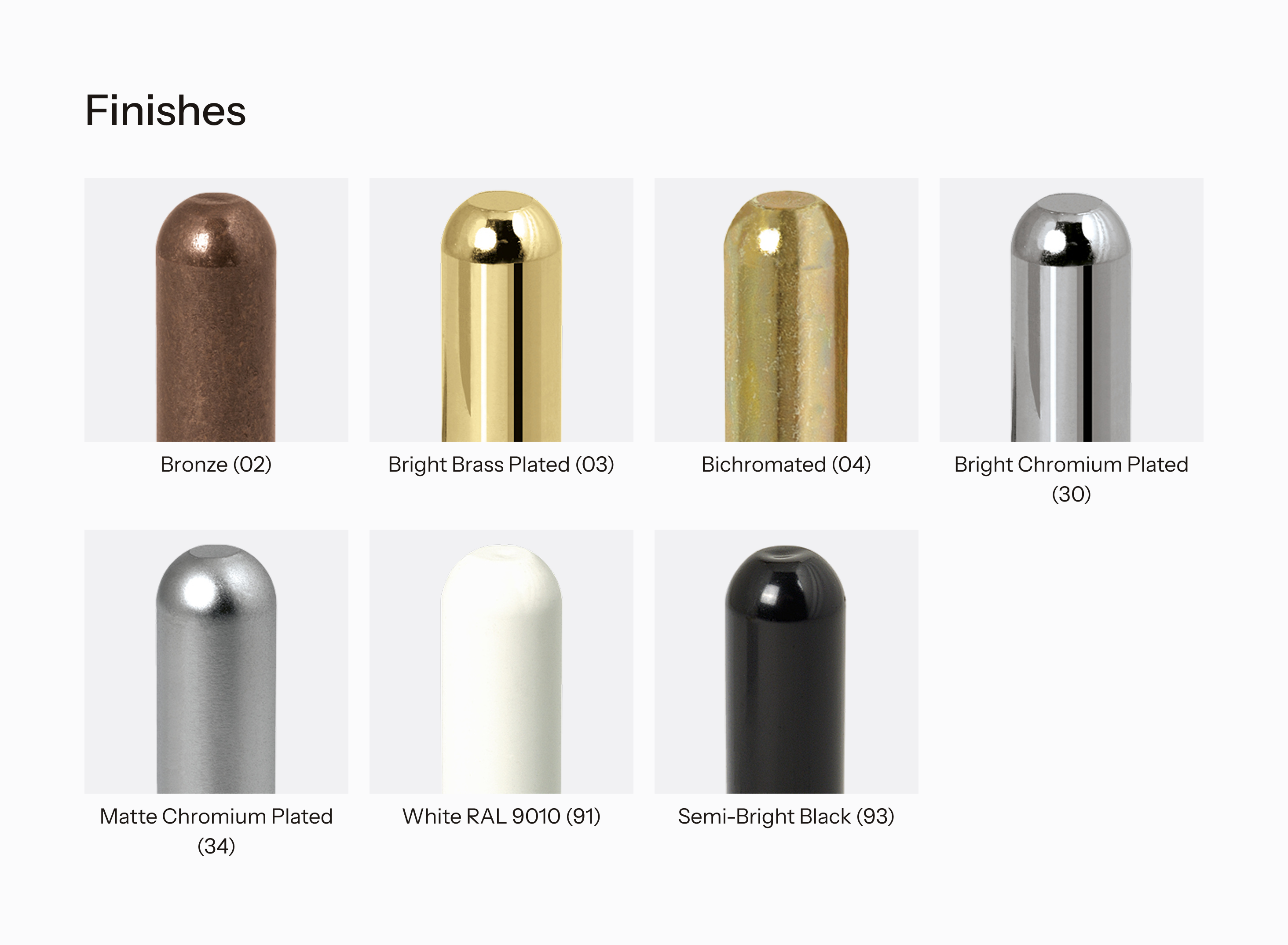 Overview of finishes available for Mod. 3198