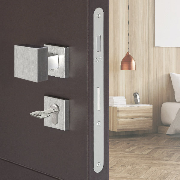 Opera Twin with latch release and key installed on an open door