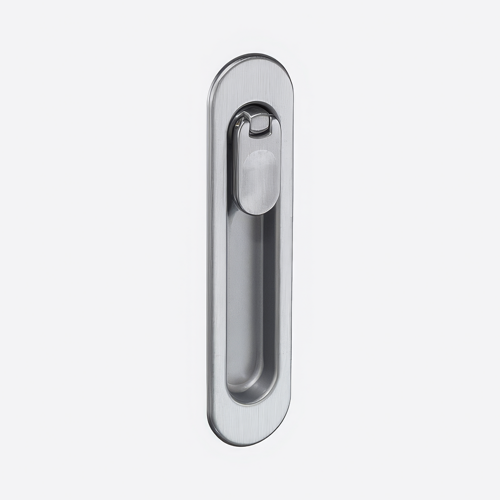 Metal door handle on a white background