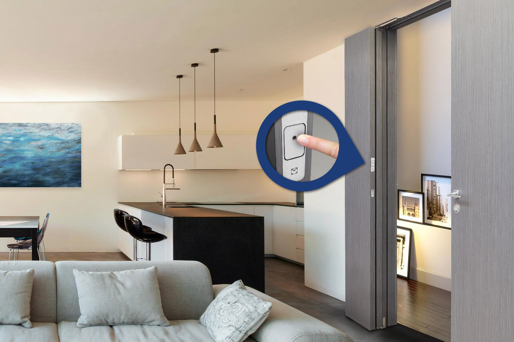 Modern living room with Push&Go EVO installed on the door.