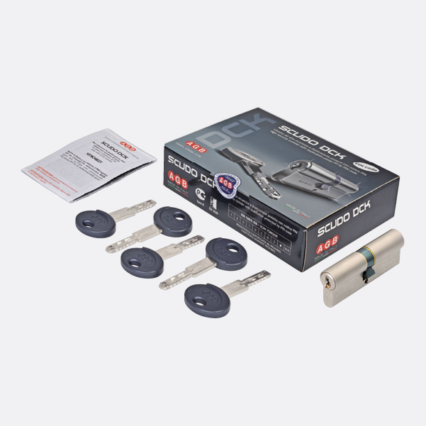 Components included in the box for Scudo DCK: keys and cylinder