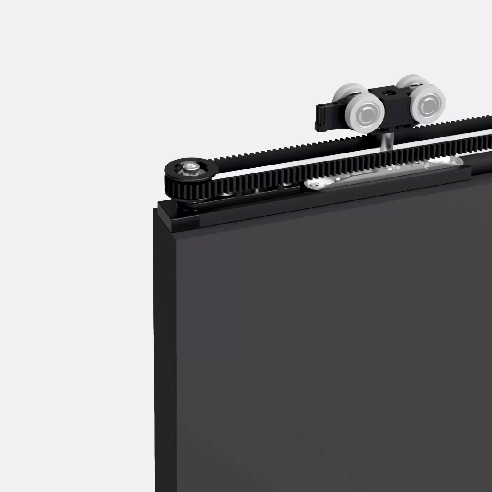 Close-up of T-Belt's telescopic mechanism for sliding doors