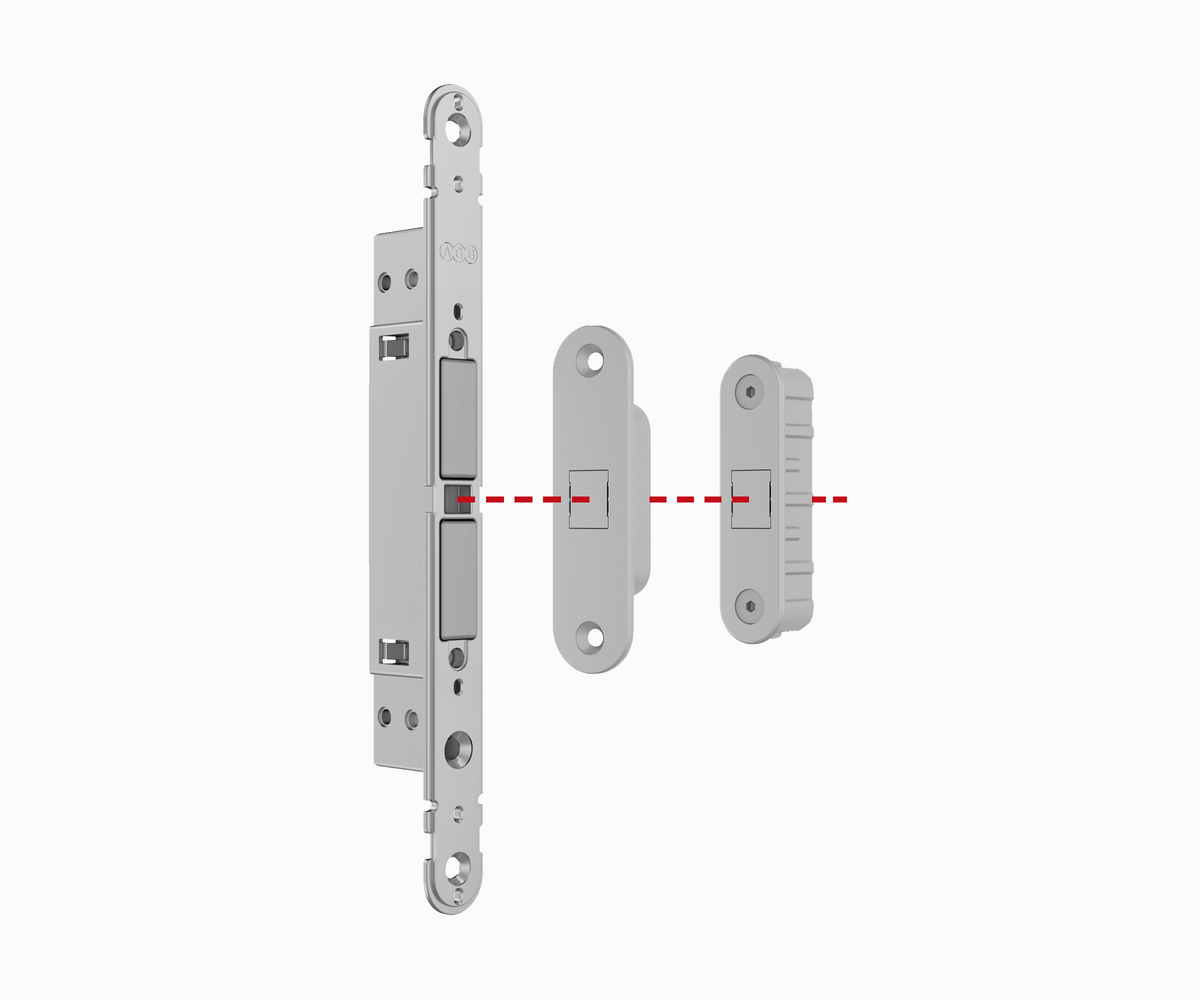 Diagram showing lock and striker positioning for Touch system with Easy-Touch and Alu-Touch strikers.