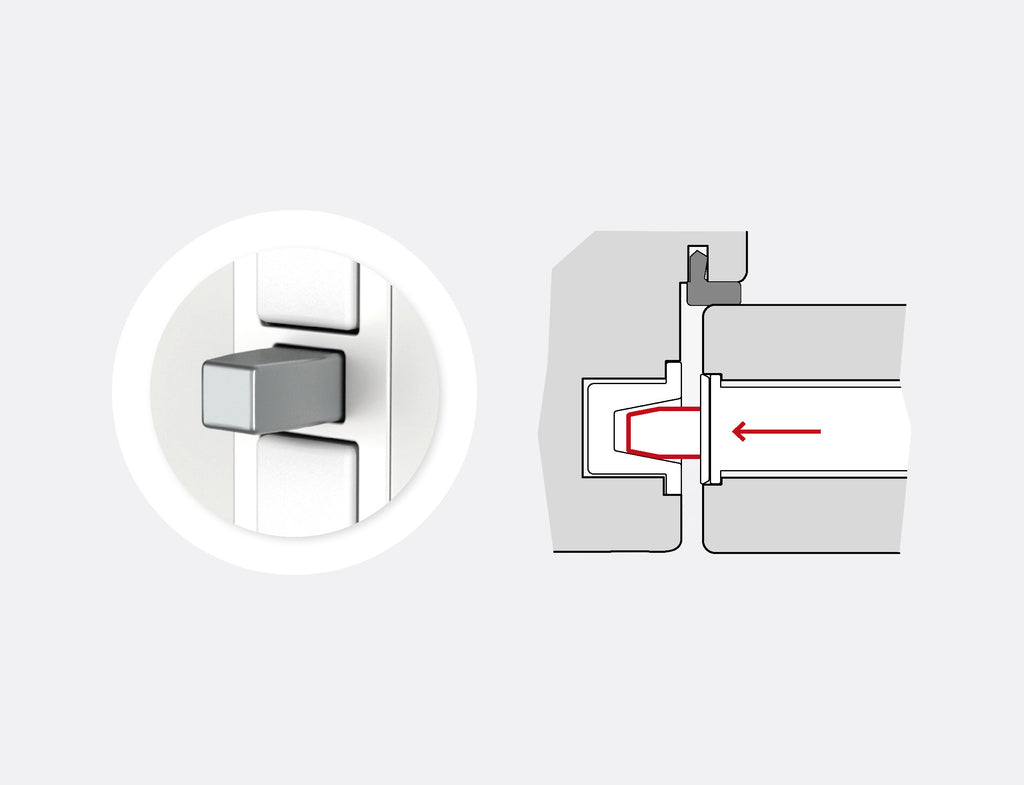 Diagram demonstrating bolt and striker compatibility when closing