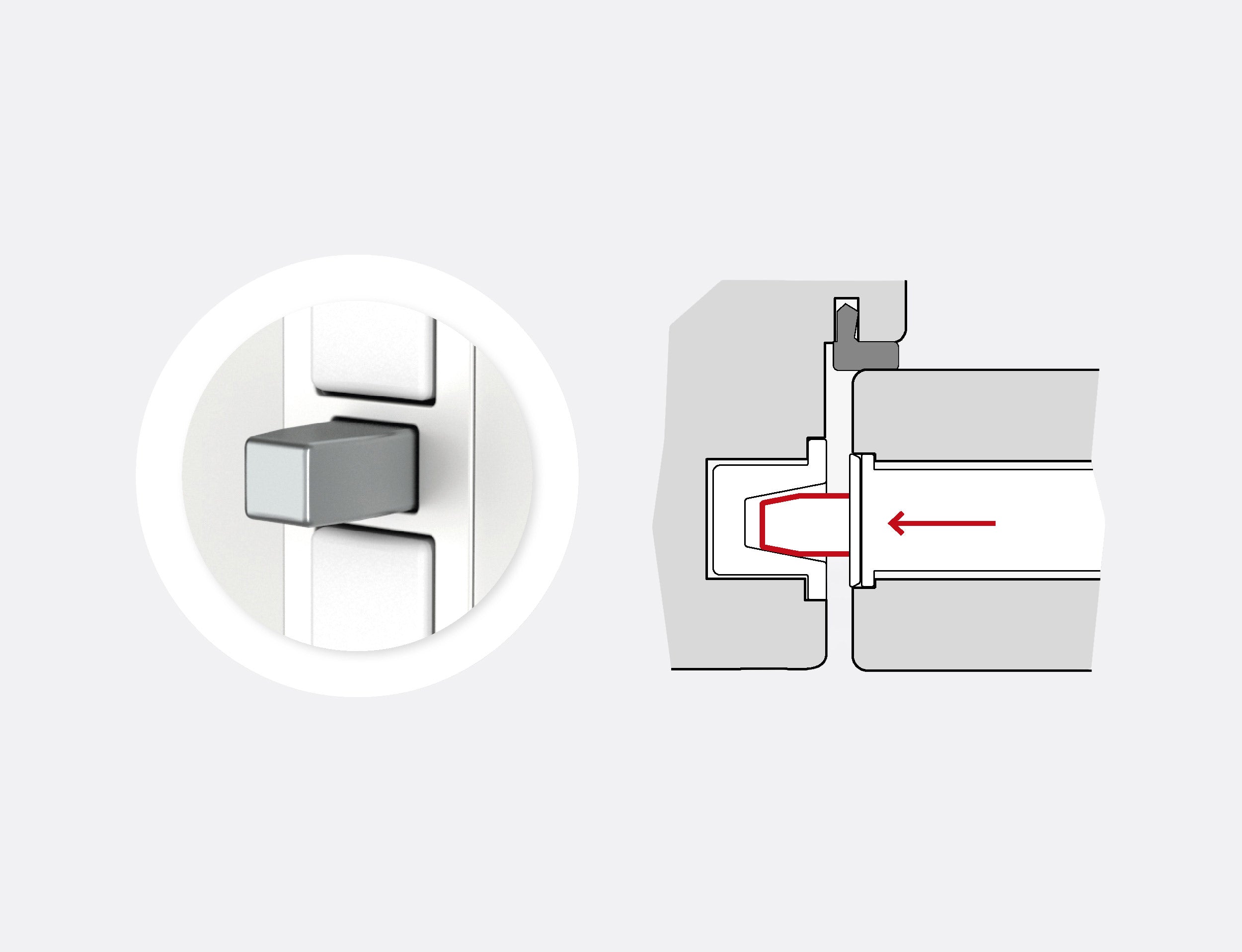 Diagram demonstrating bolt and striker compatibility when closing