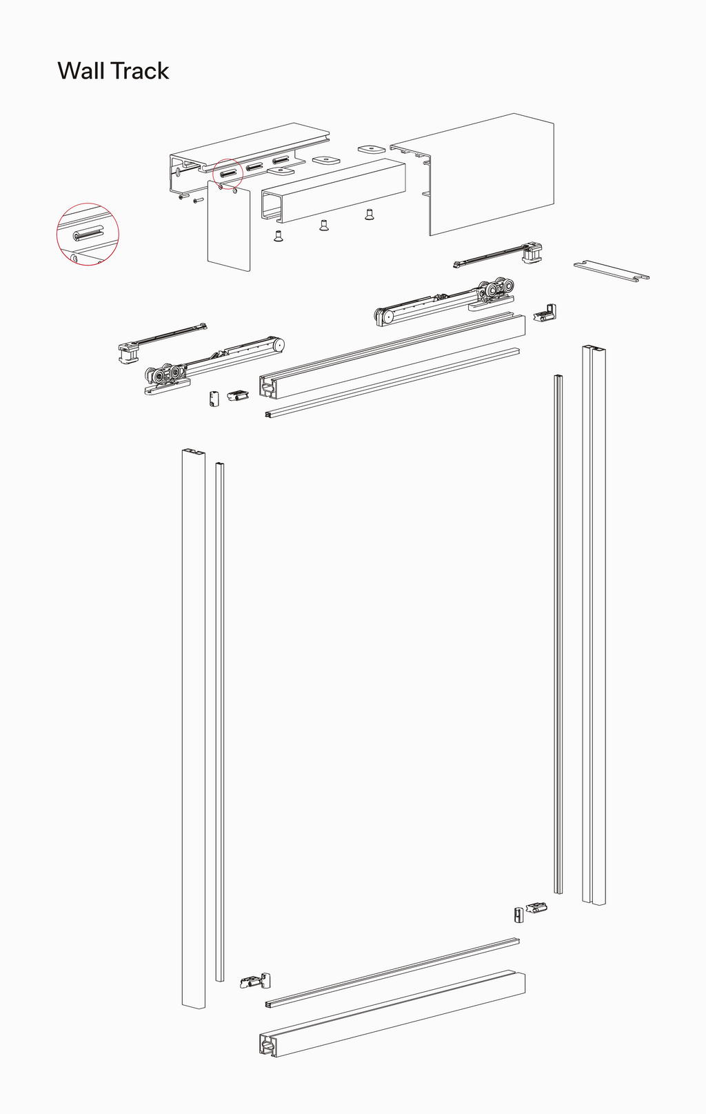 Technical drawing of Trave wall-mounted track system.