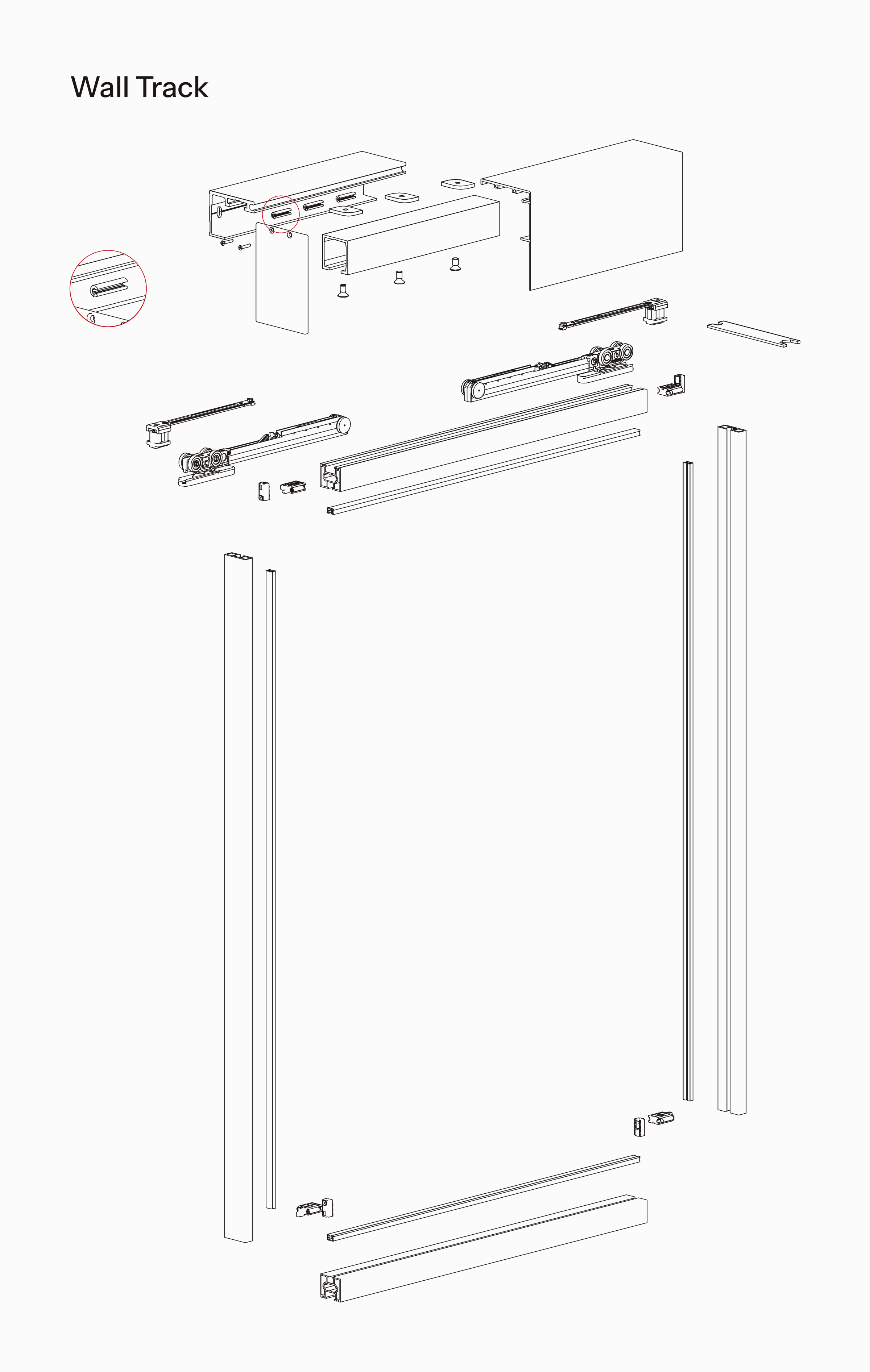 Technical drawing of Trave wall-mounted track system.