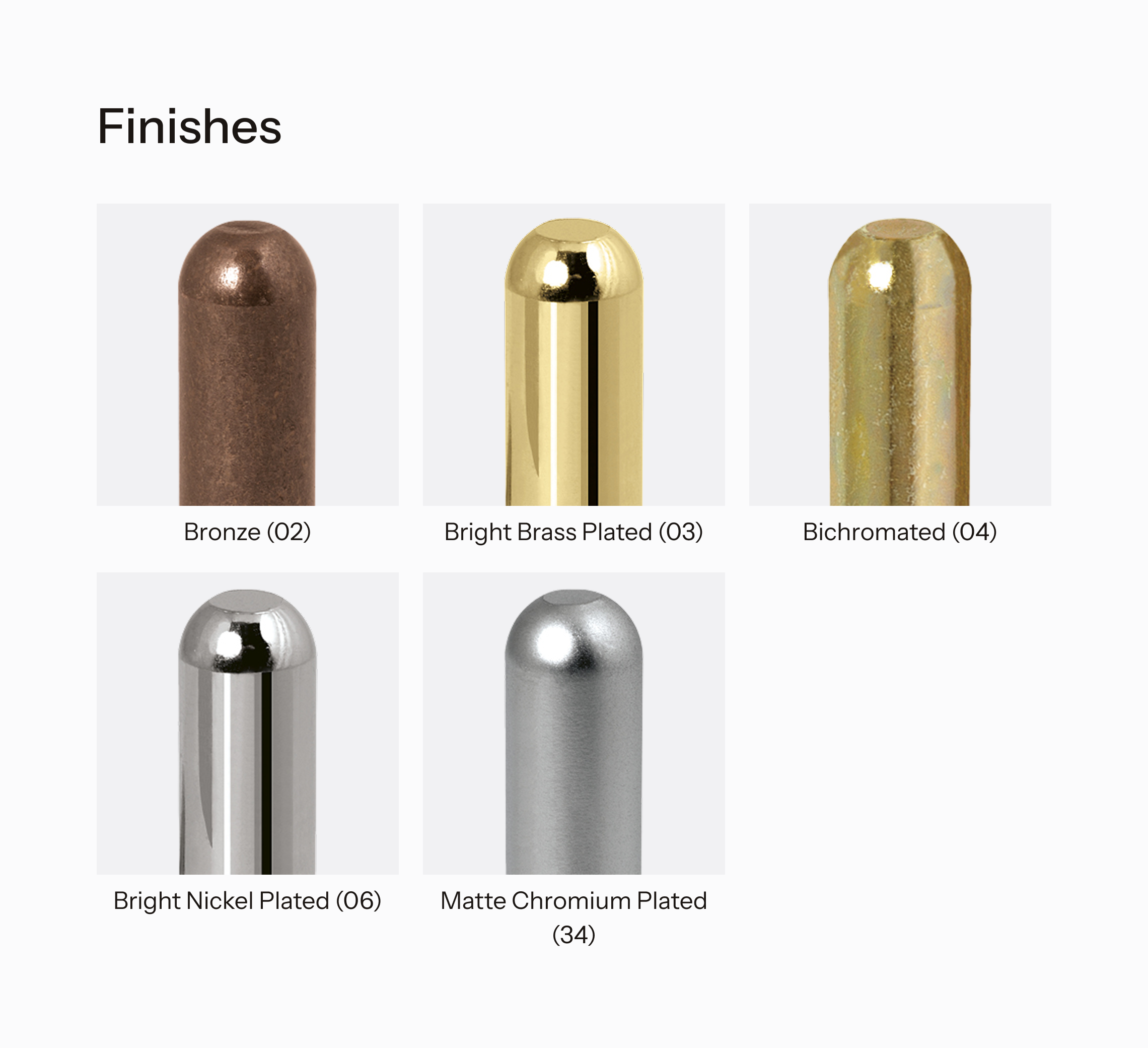 Overview of finishes available for Tria