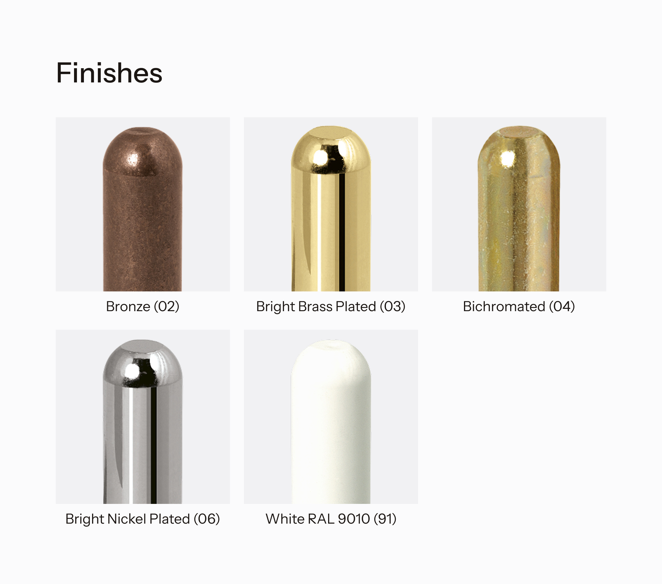 Overview of finishes available for Tria Maxi