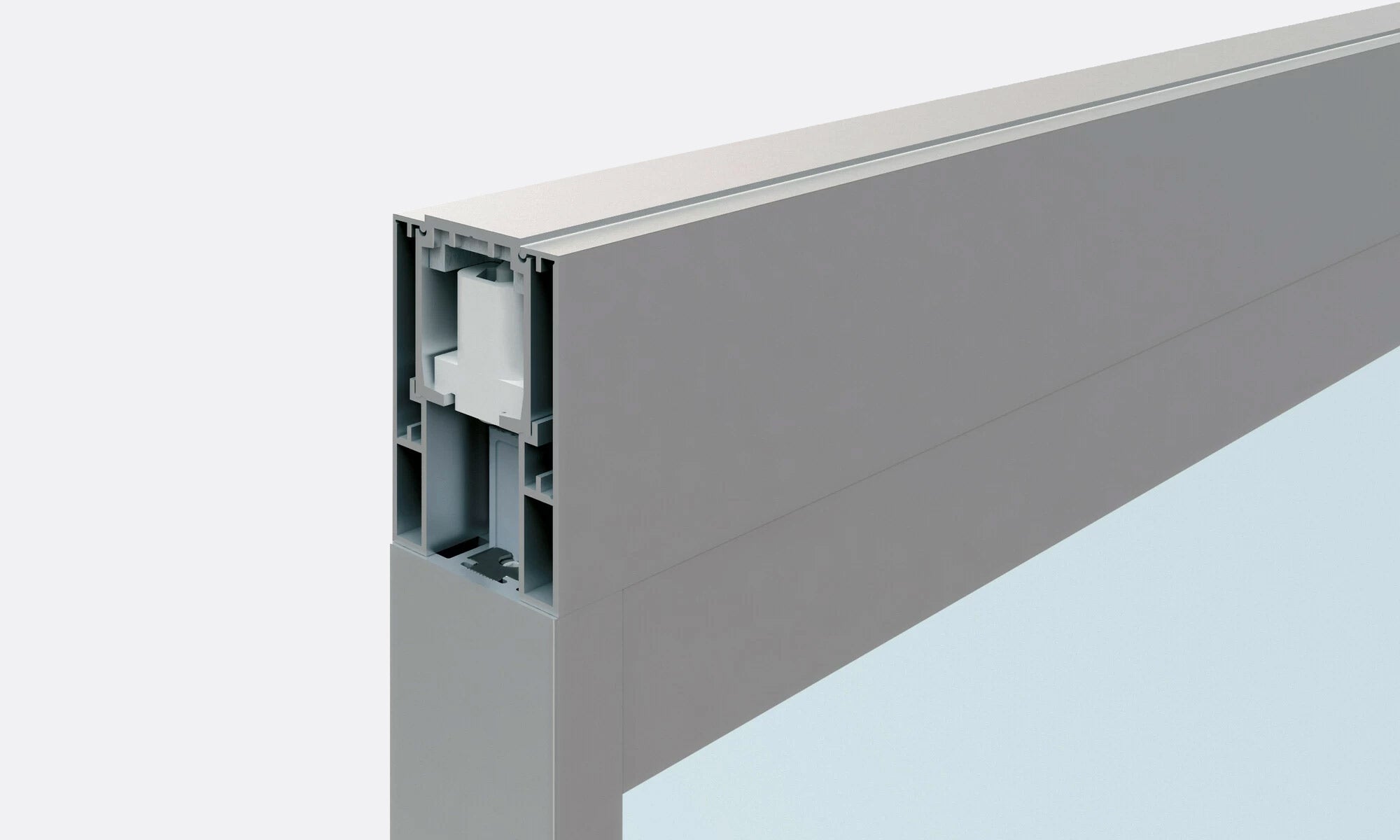 Cross-section close-up of Universal aluminum door frame profile with tubular extruded structure.