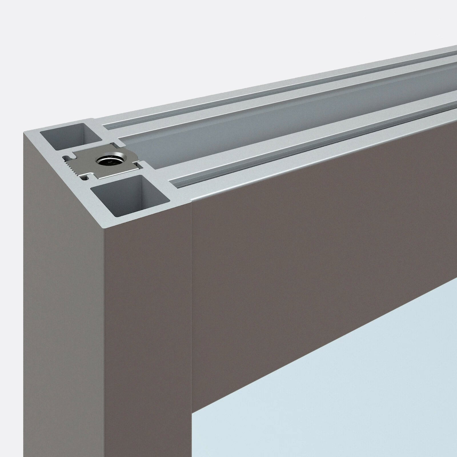 Corner close-up of Universal aluminum door frame profile showing structural components.