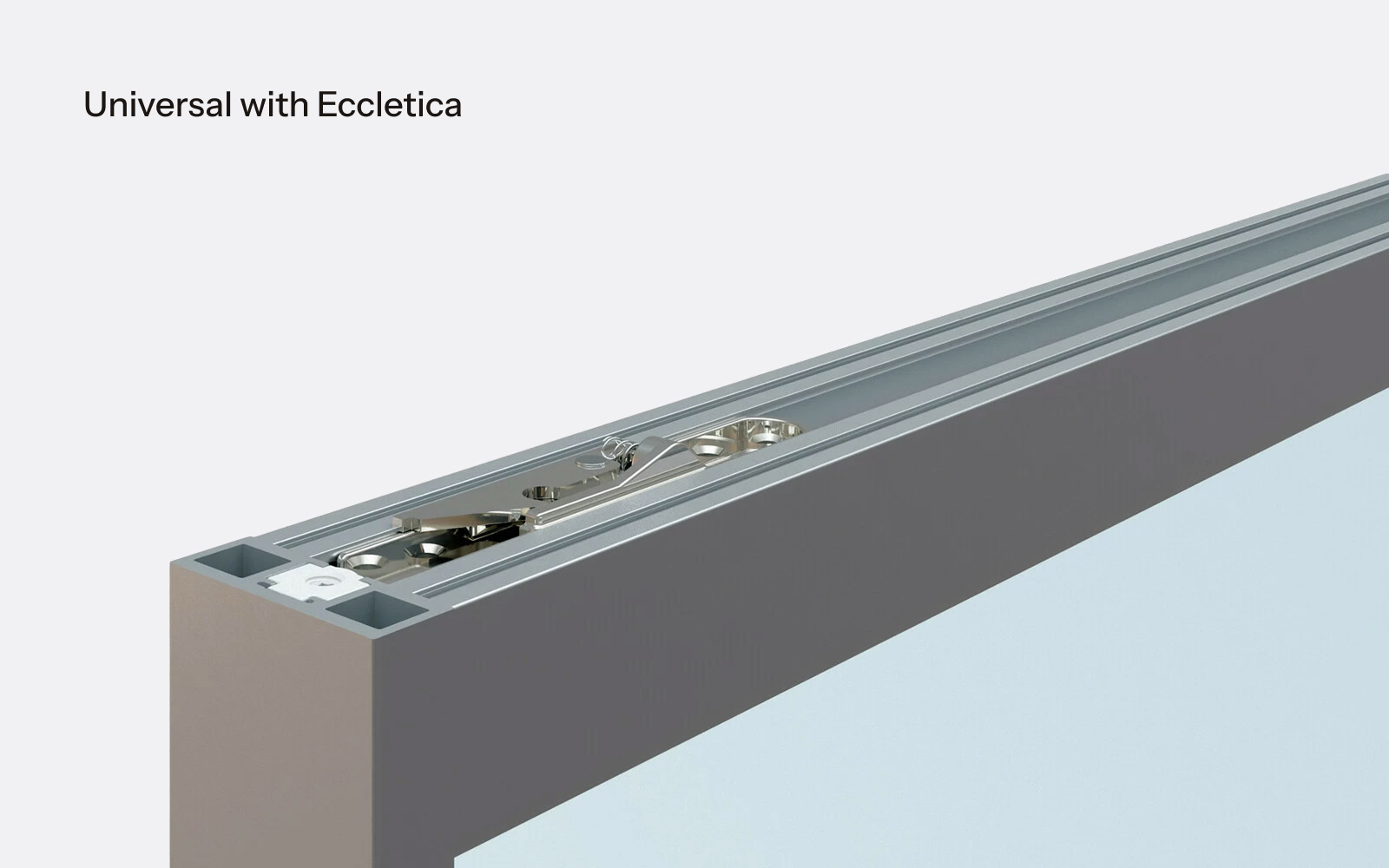 Universal aluminum door frame with integrated Ecletica Fluid sliding mechanism.