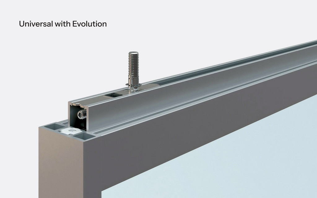 Universal aluminum door frame with Evolution Fluid concealed sliding mechanism.