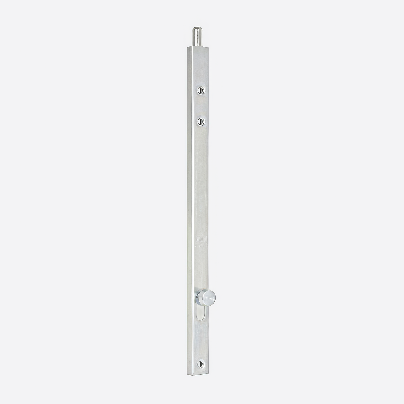Silver door bolt against a white background