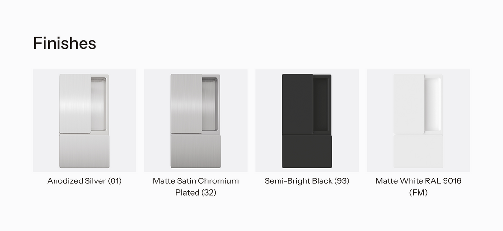 Overview of finishes available for Wave